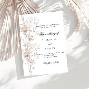 Invitation rose mariage or blanc fleur sauvage luxe
