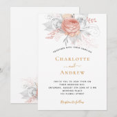 Invitation rose mariage or floral élégant argent (Devant / Derrière)
