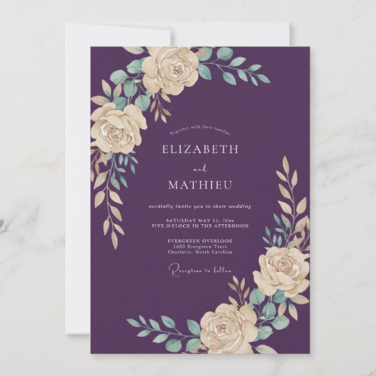 Invitation Rose Mariage Painter sur Prune (Devant)