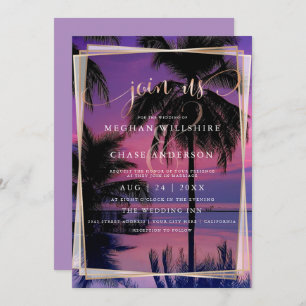 Invitation Rose mariage   Plage de nuit tropicale exotique
