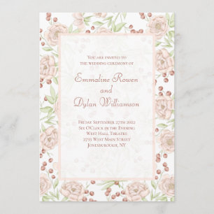 Invitation Rose mariage vintage rose poudré