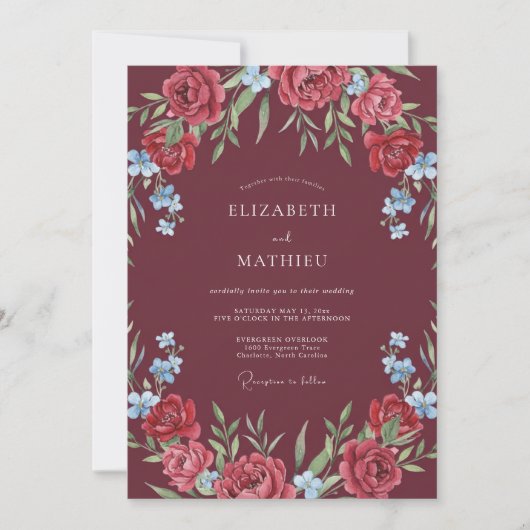 Invitation Rose Mariage Vivid Marron (Devant)