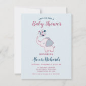 Invitation Rose & Marine Cute Elephant Baby shower à thème (Devant)