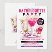 Invitation Rose Martini de partie de Bachelorette et (Devant / Derrière)