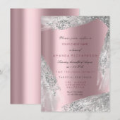 Invitation Rose Mauve argenté de 16e anniversaire de mariage  (Devant / Derrière)
