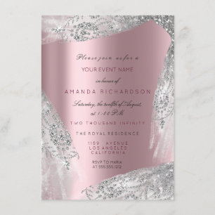 Invitation Rose Mauve Gris Argent Mariage 16ème Douce Rose