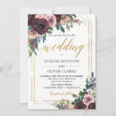Invitation Rose mauve tendance poussiéreux fleurs rose or par (Devant)