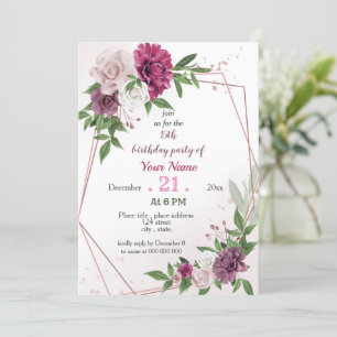 Invitation rose mauve verdure anniversaire géométrique