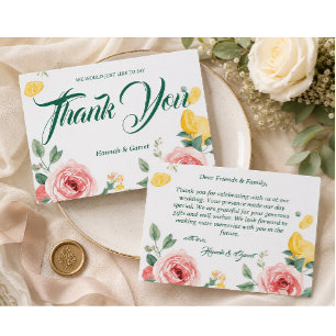 Invitation Rose Méditerranéenne Rougeoyante & Remerciements d
