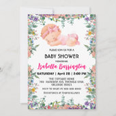 Invitation Rose mignon bébé Fleurs baby shower enfants (Devant)