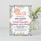 Invitation Rose mignon bébé Fleurs baby shower enfants (Debout devant)
