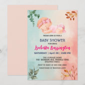 Invitation Rose mignon bébé Fleurs feuilles de fille baby sho (Devant / Derrière)