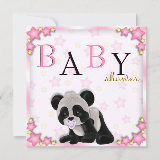 Invitation rose mignon de baby shower d'ours panda (Devant)