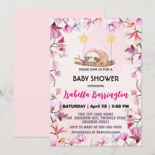 Invitation Rose mignon parfum doux fleur baby shower enfant (Devant / Derrière)