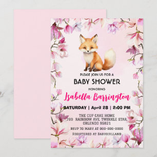 Invitation Rose mignon Renard rouge fleurs sauvages baby show