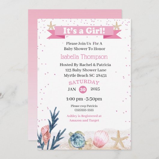 Invitation Rose mignon sous l'invitation de la mer (Devant / Derrière)