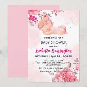Invitation Rose mignonne bébé fille Rose fleurs baby shower e