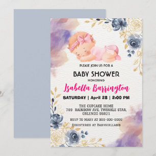 Invitation Rose mignonne bébé fille Rose fleurs baby shower e