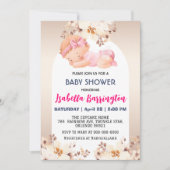 Invitation Rose mignonne bébé fille rose fleurs baby shower e (Devant)
