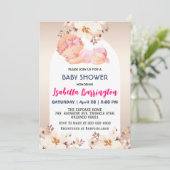 Invitation Rose mignonne bébé fille rose fleurs baby shower e (Debout devant)