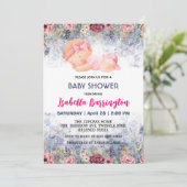 Invitation Rose mignonne bébé fille Rose fleurs baby shower e (Debout devant)