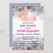 Invitation Rose mignonne bébé fille Rose fleurs baby shower e (Devant / Derrière)