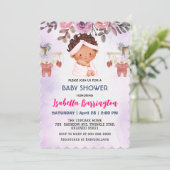 Invitation Rose mignonne bébé filles Rose fleurs enfants baby (Debout devant)