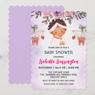 Invitation Rose mignonne bébé filles Rose fleurs enfants baby