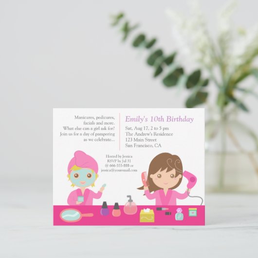 Invitation rose mignonne de fête d'anniversaire de (Debout devant)