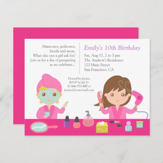 Invitation rose mignonne de fête d'anniversaire de (Devant / Derrière)