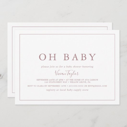 Invitation Rose minimal Gold Horizontal Oh Baby Baby shower (Devant / Derrière)