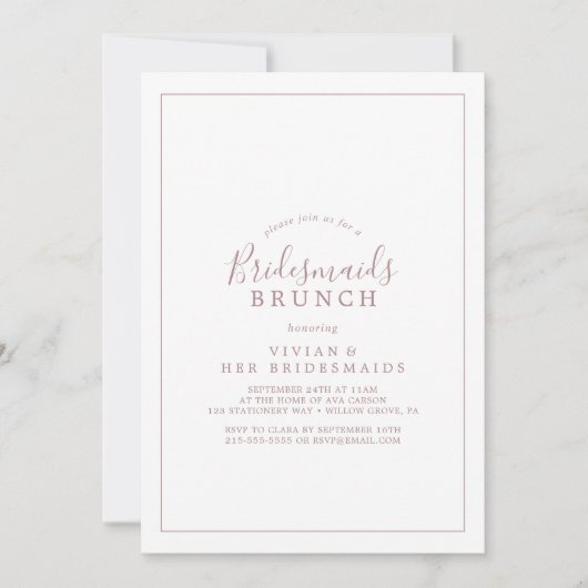Invitation Rose minimaliste Gold Bridesmaitres Brunch Invitat (Devant)