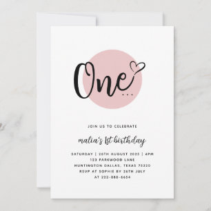 Invitation Rose minimaliste moderne 1er anniversaire