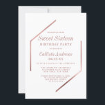 Invitation Rose minimaliste Or Blanc Geo Frame Sweet 16<br><div class="desc">Cette invitation à la fête d'anniversaire élégante et chic en sweet sixteen est parfaite pour la femme branchée et élégante. Il est doté d'un cadre partiel géométrique en feuille d'or rose imbriqué sur un simple arrière - plan blanc. Tendance, design, sobre et minimaliste ! ***REMARQUE IMPORTANTE DE CONCEPTION : Pour...</div>