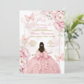 Invitation Rose Mis Quince avec Fille Princesse (Debout devant)