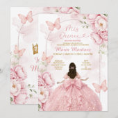 Invitation Rose Mis Quince avec Fille Princesse (Devant / Derrière)