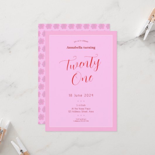 Invitation Rose moderne 21e (Devant/Arrière en situation)