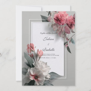 Invitation Rose Moderne aux Joues Rosies Cadre Blanc Fleurs d
