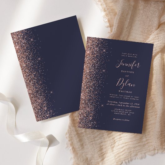 Invitation Rose moderne bleu foncé Parties scintillant or Mar