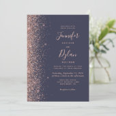 Invitation Rose moderne bleu foncé Parties scintillant or Mar (Debout devant)