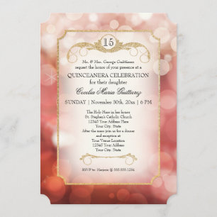 Invitation Rose moderne Bokeh Sparkle Twinkle Quinceanera