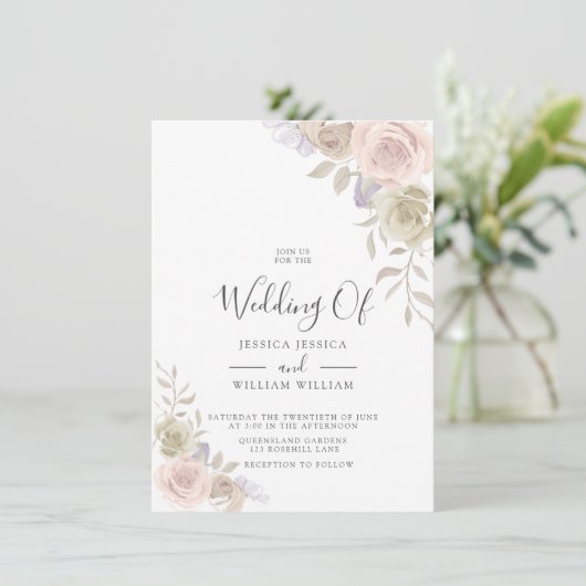 Invitation Rose moderne branché Dusty Blush Wedding Invitatio (Debout devant)