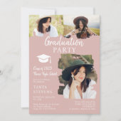 Invitation Rose moderne brushstroke Bruxelles 3 photos gradua (Devant)