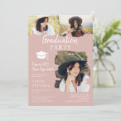 Invitation Rose moderne brushstroke Bruxelles 3 photos gradua (Debout devant)