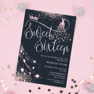 Invitation Rose moderne chic Parties scintillant or doux 16