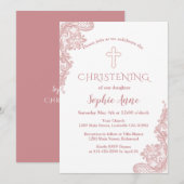 Invitation Rose moderne Croix de dentelle d'or Fille Christen (Devant / Derrière)