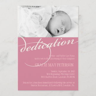 Invitation rose moderne de dévouement de bébé