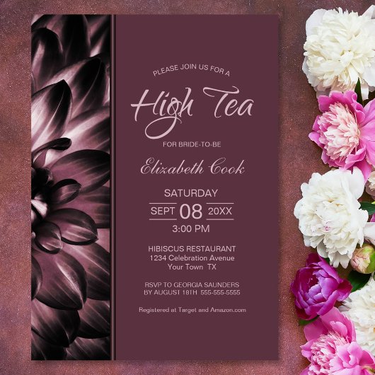 Invitation Rose moderne Dusty Floral High Tea Fête des mariée