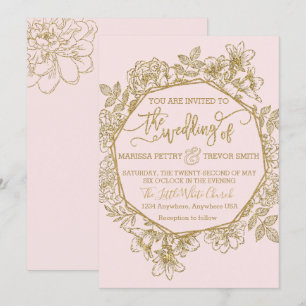 Invitation Rose moderne Dusty & Mariage floral rose or