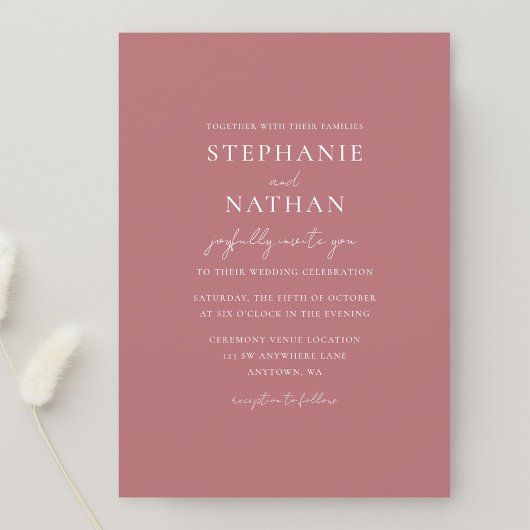 Invitation Rose moderne Dusty Mariage minimaliste